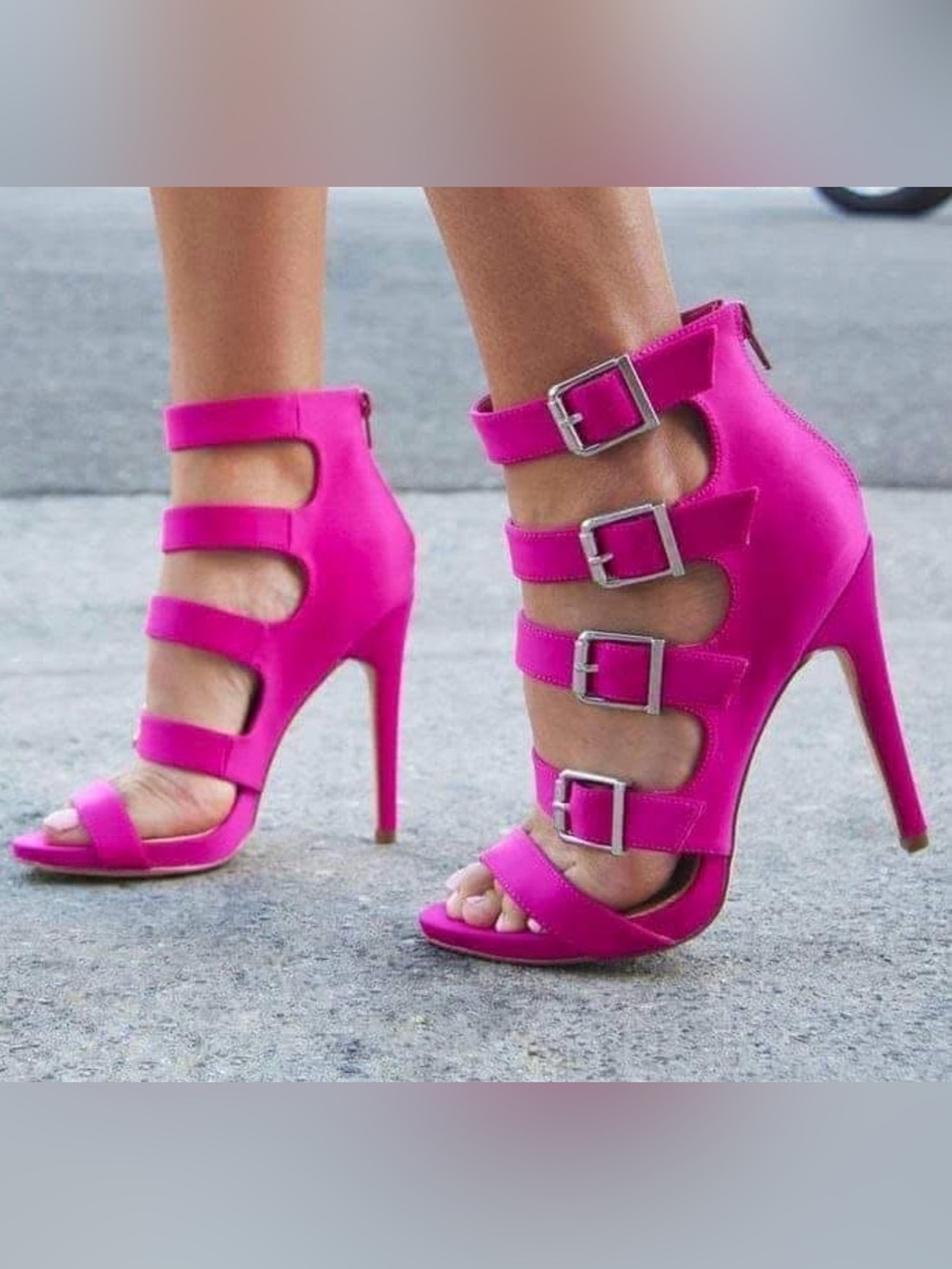 Bold Fuchsia Multi-Buckle Stiletto Sandals